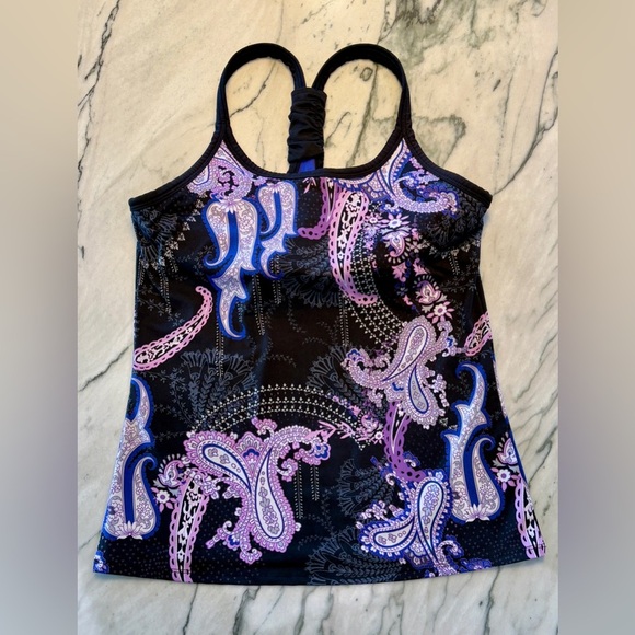 Women’s Athleta Asphalt Racer Back Pavitra Paisley Tank Bra Top Small‎ Swim Run - Picture 1 of 3